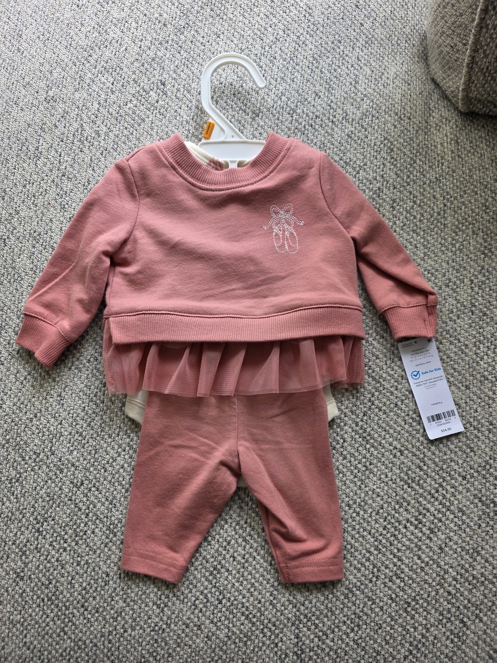 Carter's Dusty Rose Baby 3 Piece Sweatshirt Set